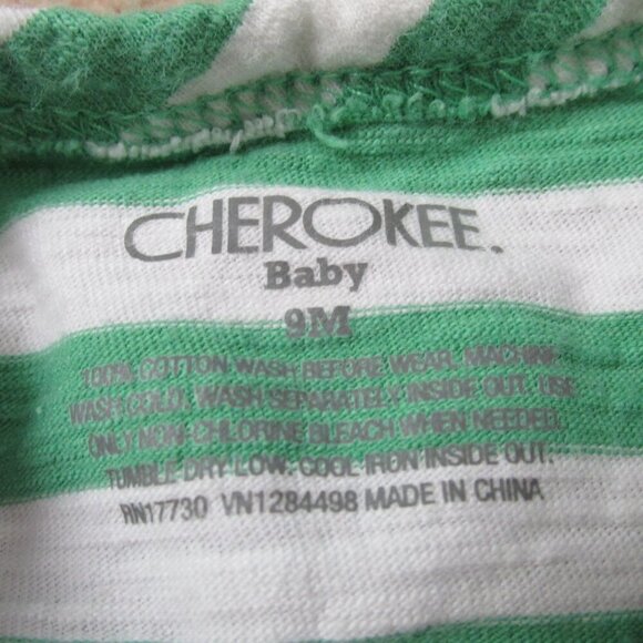 Cherokee Baby Pullover T Shirt Girls Size 9M Green Striped Short‎ Sleeve Heart - Picture 2 of 3